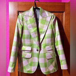 Stunning Green & White Checked Women's Blazer Jacket